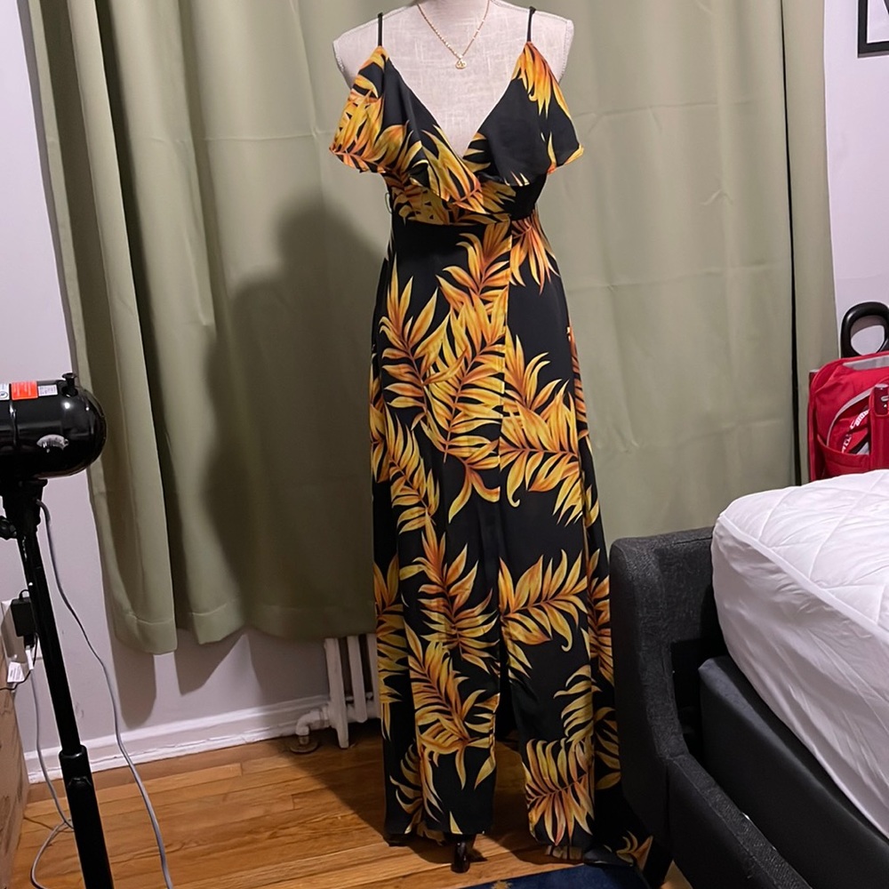 Shein Split Hem Belted Tropical Print Cami Dress